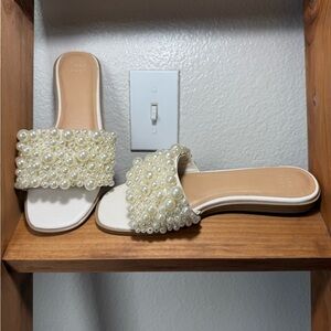 Pearl Embellished White Sandals